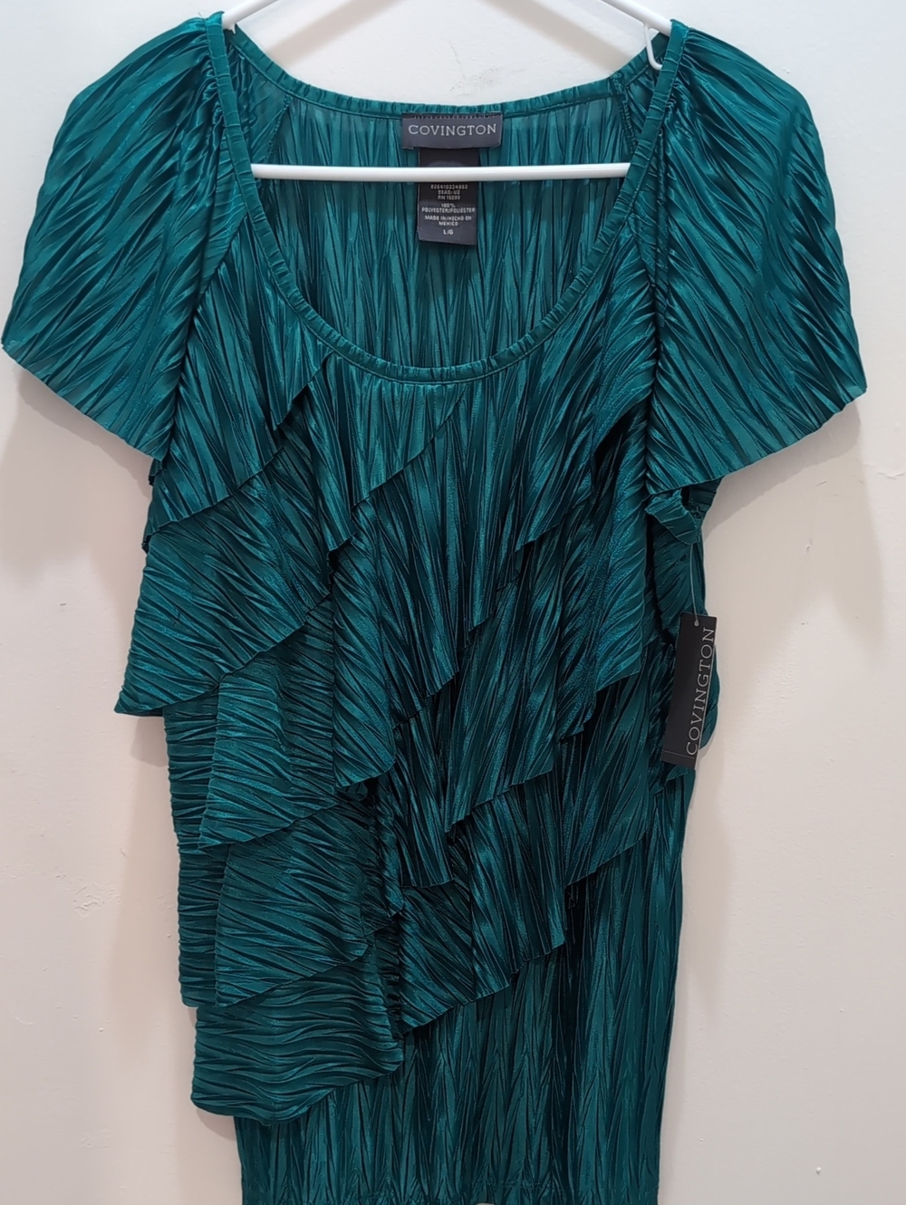Covington 90s Style Ruffle Short Sleeve Teal Top NWT L